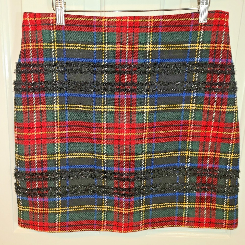 J. CREW WOMEN'S RED‎ MULTI-COLOR LUREX STEWART SPARKLE TARTAN MINI SKIRT SZ 1O